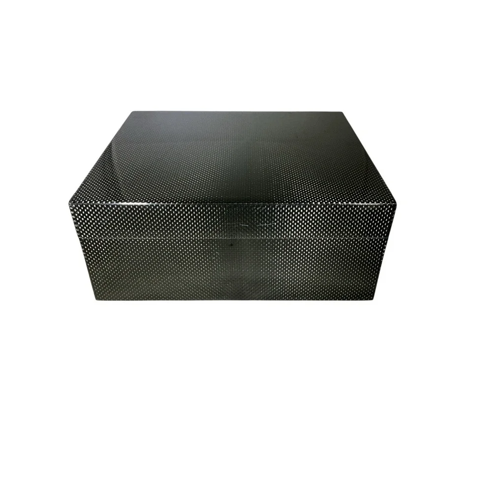 Black Carbon Fiber Cigar Humidor Spanish Cedar Lined Built In Hygrometer & Humid
